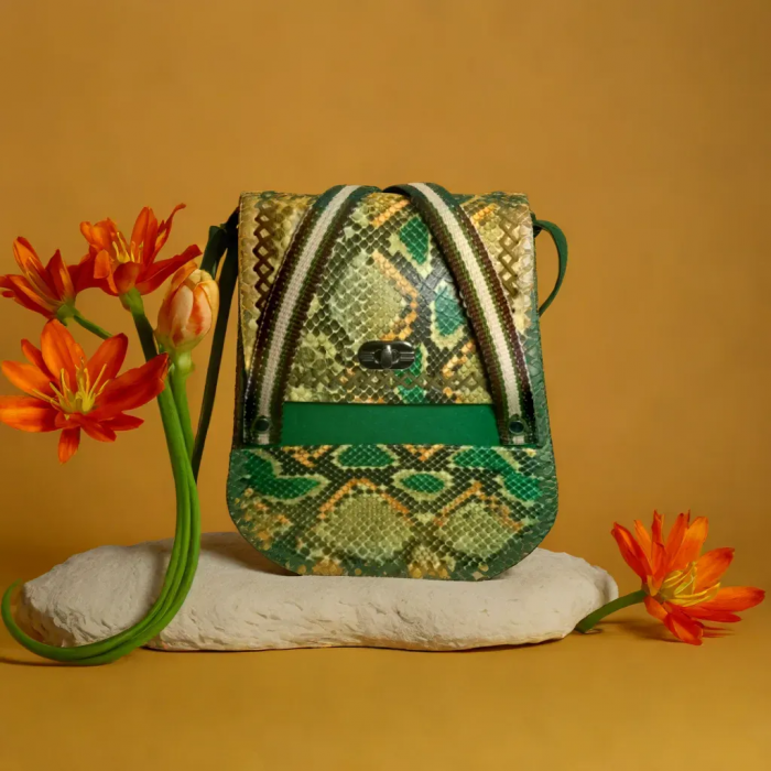 Rucsac handmade din piele ecologica snake verde, casual [3]