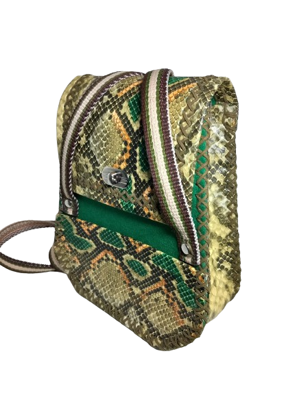 Rucsac handmade din piele ecologica snake verde, casual [4]
