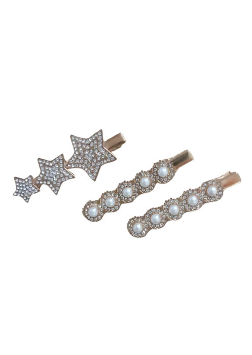 Set 3 Clame de Par, Model Stea si Model Rotund, Culoare Gold [4]