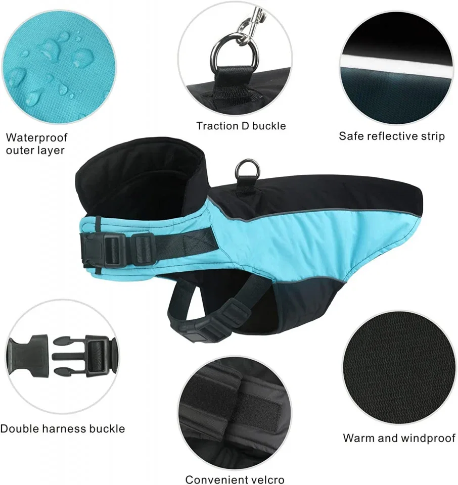 Jacheta Reflectorizanta Impermeabila pentru Caini – Negru/Albastru [4]