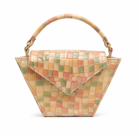 Genti Titi Valenti - Mozaic Trapeze — Geantă Handmade Piele Naturală Mozaic Pastel cu Mâner | Colecția Boheme Iconic Titi Valenti