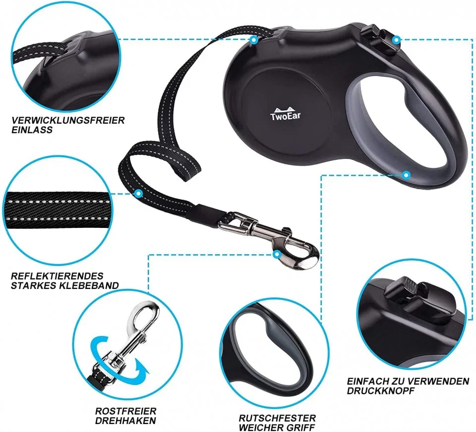 Lesa Retractabila pentru Caini – 5m, Neagra [2]