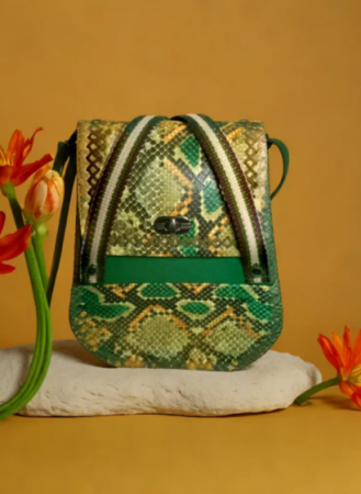 Rucsac handmade din piele ecologica snake verde, casual [1]