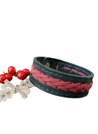 Accesorii - Brățară de Piele Naturala Roșu-Negru