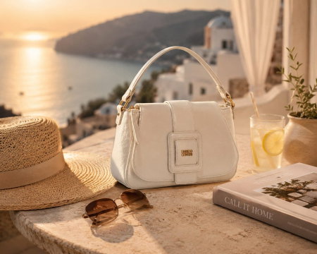 Camille White Gold  – Geanta Dama Bej cu Catarama Mare [4]