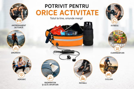 Centura drumetii cu suport telefon si casti – portocaliu/negru [2]