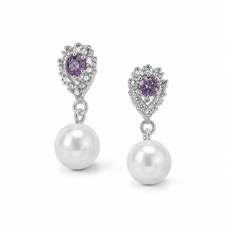 Accesorii - Cercei cu imitatie perla si piatra lila