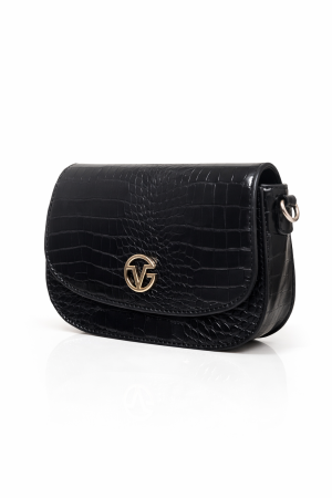 Geanta Crossbody din Piele Ecologica Negru Croco