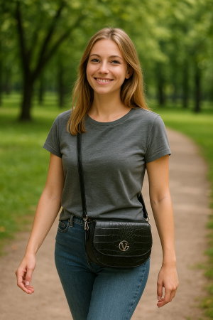 Geanta Crossbody din Piele Ecologica Negru Croco [3]