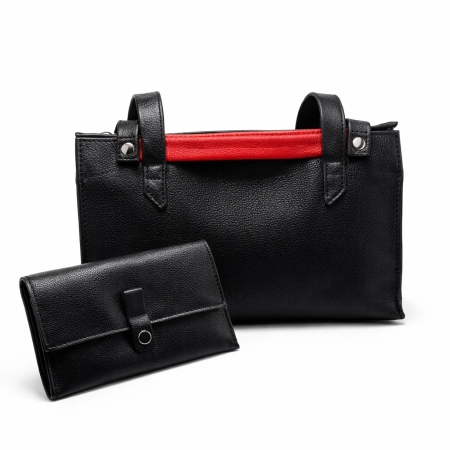 Geanta Dama Gloria Black, piele naturala si portfard