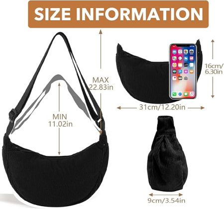 Geanta Half Moon Crossbody Valeria, Spatioasa si Usoara, Din Catifea Reiata [5]