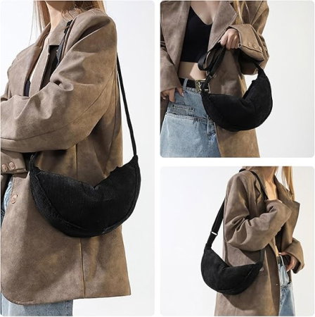 Geanta Half Moon Crossbody Valeria, Spatioasa si Usoara, Din Catifea Reiata [2]
