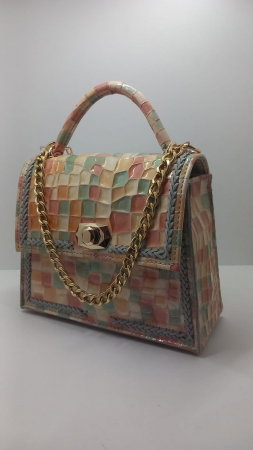 Geantă handmade din piele naturală mozaic pastel Titi Valenti [6]