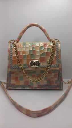 Geantă handmade din piele naturală mozaic pastel Titi Valenti [7]