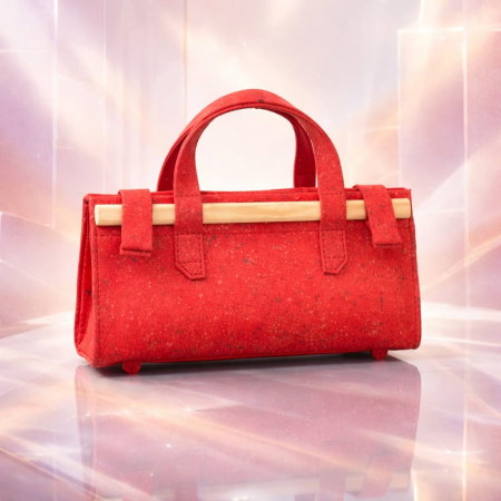 Geantă Unicat Handmade Scarlet Wood Piele Naturală Roșie cu Lemn [4]