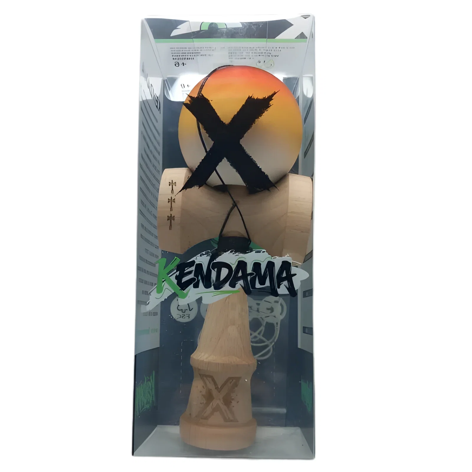 Kendama X Balance Hole Flippy 18 cm , Verde -Rosu si dungi negre [2]
