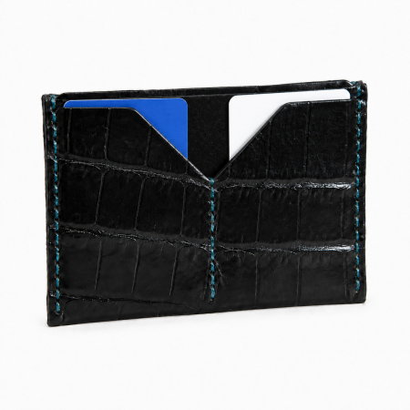 Genti Titi Valenti - Portcard Croco Negru , 4 Locuri + Buzunar CI mare