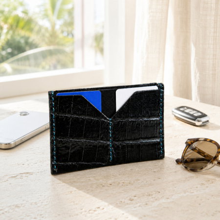 Portcard Croco Negru , 4 Locuri + Buzunar CI mare [1]