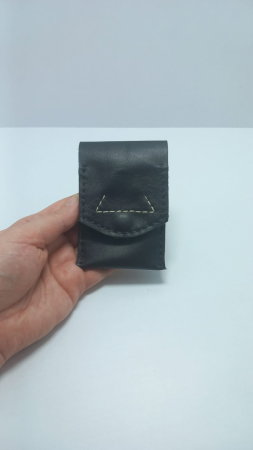 Portcard cu 3 locuri, handmade, piele naturala alb-negru [5]