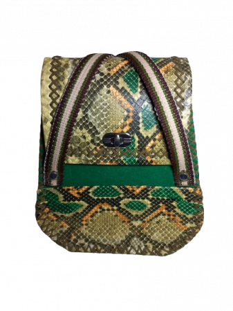 Rucsac handmade din piele ecologica snake verde, casual