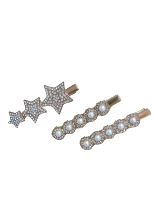 Set 3 Clame de Par, Model Stea si Model Rotund, Culoare Gold [3]