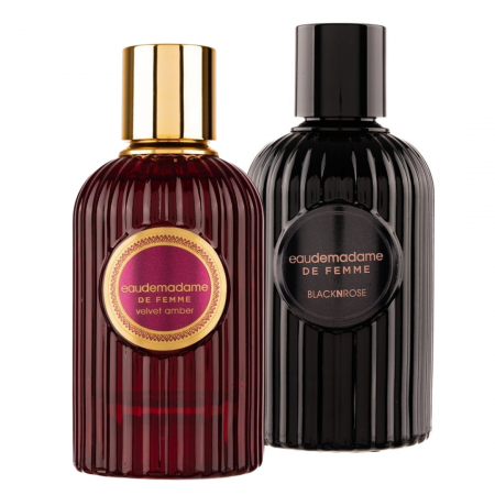 Oferta Saptamanii - Pachet 2 parfumuri dama EauDeMadame De Femme: Velvet Amber 90ml + BlacknRose 90ml