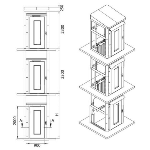 Lift hidraulic tip ascensor P+2 / 3 opriri, interior / exterior, pentru persoane cu dizabilitati | TRS-901-D-HYD-600 [1]