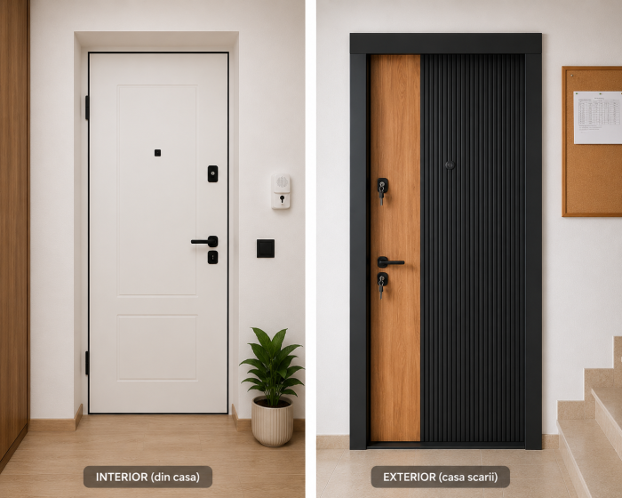 Usa intrare apartament AMURA365 - Finisaj in 2 culori cu riflaj negru si insertie de Cires [3]