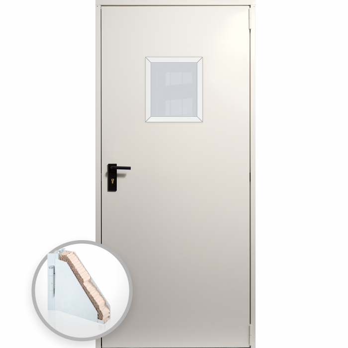 Usa metalica blat 40 mm din otel multifunctionala cu geam pentru boxa / magazie - RAL 9001 Alb - Crem [1]