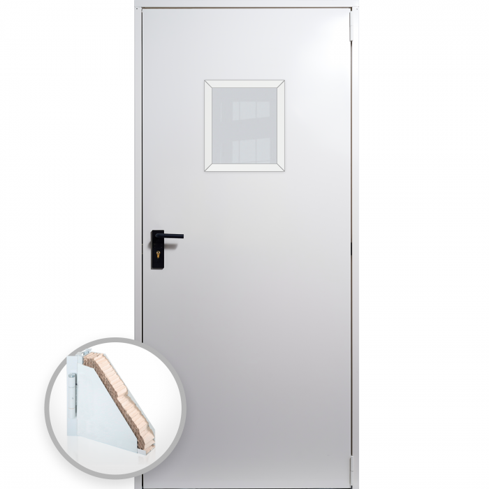 Usa metalica blat 40 mm din otel multifunctionala cu geam pentru boxa / magazie - RAL 9003 - Alb [1]