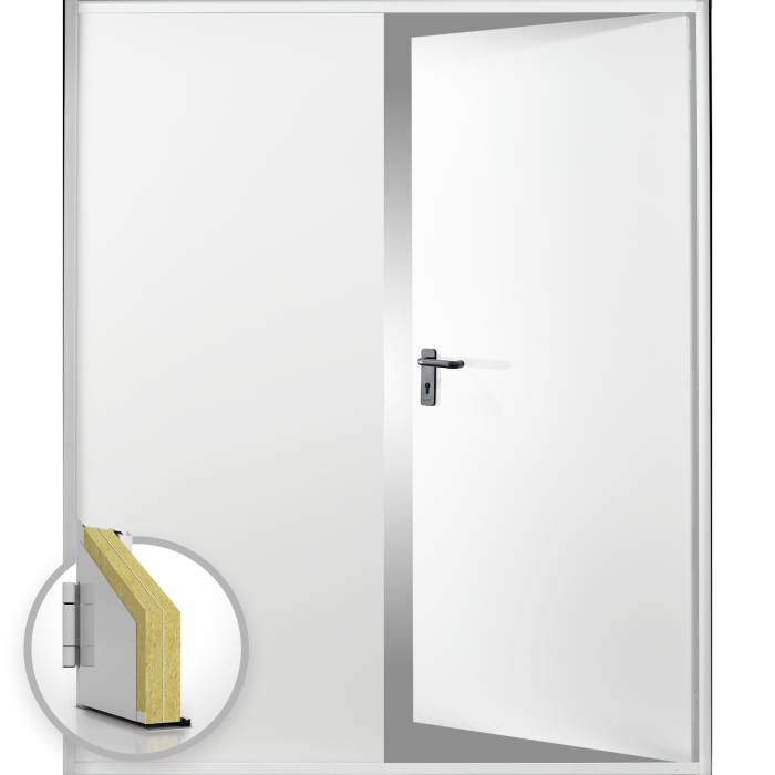 Usa metalica dubla blat 60 mm intrare secundara - RAL 9003 - Alb - Usa dubla multifunctionala otel [1]