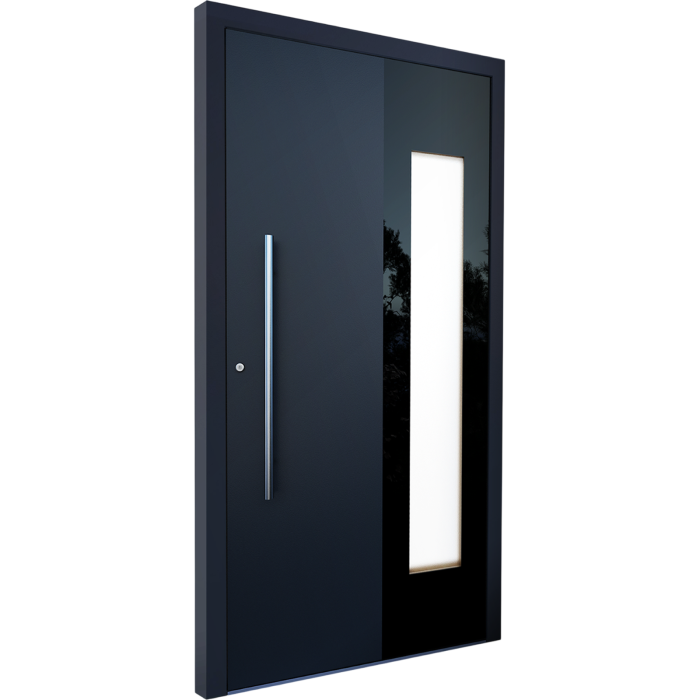 Usa metalica pivotanta de intrare in casa cu geam ��� Model PIVOT, gri antracit RAL 7016 [1]