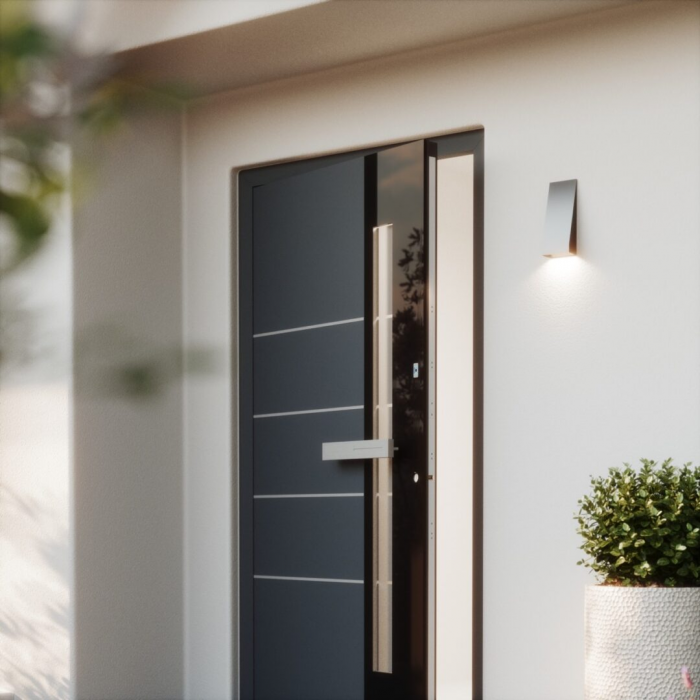 Usa metalica pivotanta de intrare in casa cu geam ��� Model PIVOT, gri antracit RAL 7016 [2]