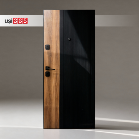 Usa intrare apartament AMURA365 - Finisaj in 2 culori cu riflaj negru si insertie de Cires [4]