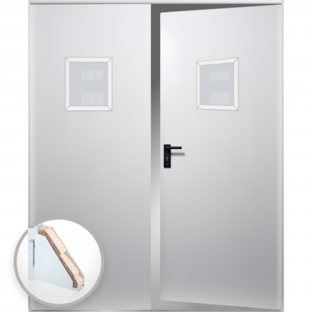Usi Metalice Vitrate - Usa metalica dubla cu geam blat 40 mm din otel multifunctionala pentru boxa RAL 9010