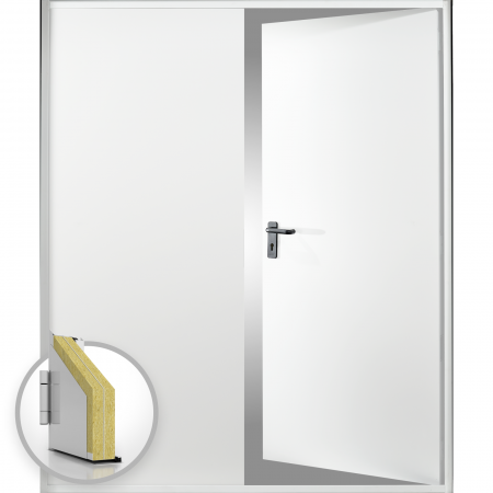 Usi Metalice pentru Boxa - Usa metalica dubla blat 60 mm intrare secundara - RAL 9003 - Alb - Usa dubla multifunctionala otel