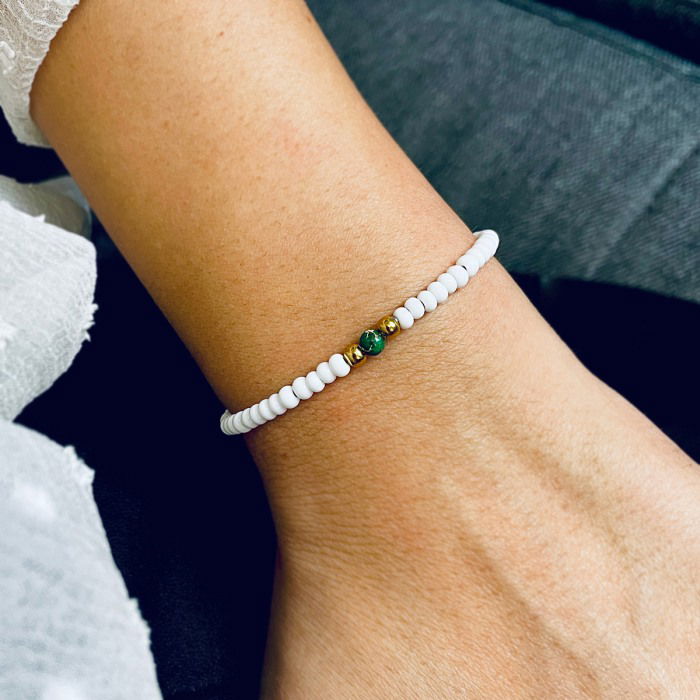 Bratara Velar cu Bile Albe si Piatra Semipretioasa [1]