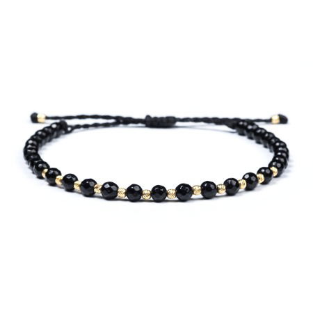 Bratari Ⓥ Aur - Bratara din Snur cu Bile Aur 14K si Onix Fatetat, Pietre semipretioase