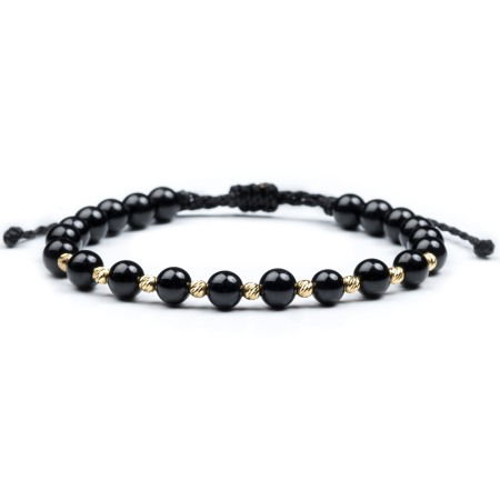 Bratari Ⓥ Aur - Bratara din Snur cu Bile Aur 14K si Onix Fatetat, Pietre semipretioase