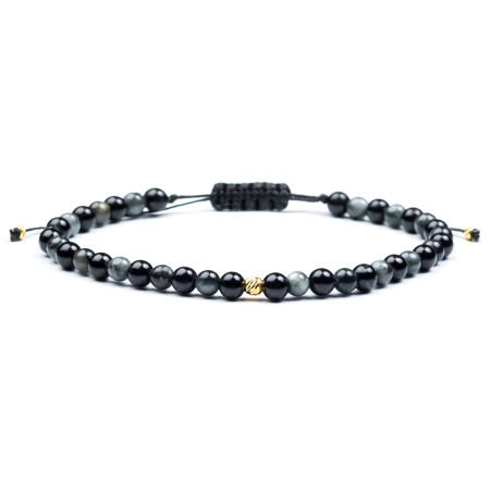 Bratari Ⓥ Aur - Bratara din Snur cu Bile Aur 14K si Onix Fatetat, Pietre semipretioase, ochi de soim