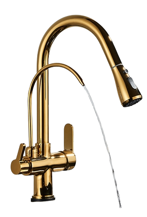 Baterii Bucatarie - Baterie aurie profesionala cu robinet pentru apa filtrata