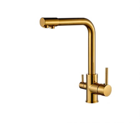 Baterii Bucatarie - Baterie bucatarie cu 3 cai, pentru filtru de purificare, auriu lucios