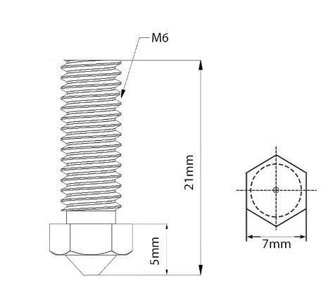 Duza alama 0.4mm, tip Volcano, filet M6 hexagon 7mm pentru cap imprimanta 3D [5]