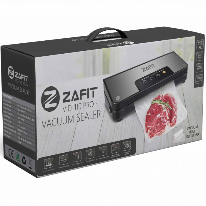 Aparat de vidat alimente ZAFIT™ VID-110 PRO+, 30 cm bara de lipire, cu rola 300 cm x 28 cm, Furtun vidare sticle si caserole, Negru/Inox [9]