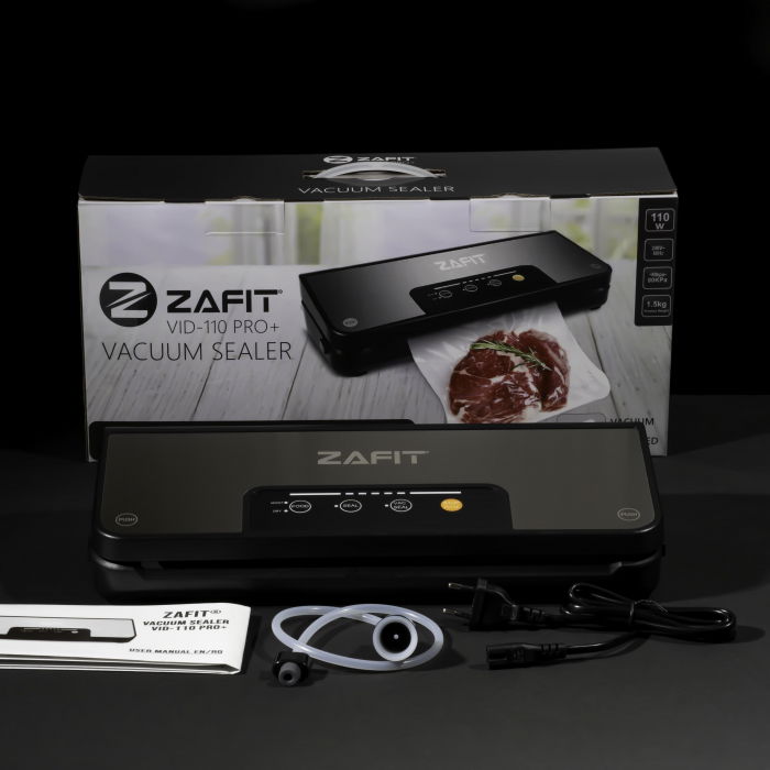 Aparat de vidat alimente ZAFIT™ VID-110 PRO+, 30 cm bara de lipire, cu rola 300 cm x 28 cm, Furtun vidare sticle si caserole, Negru/Inox [8]