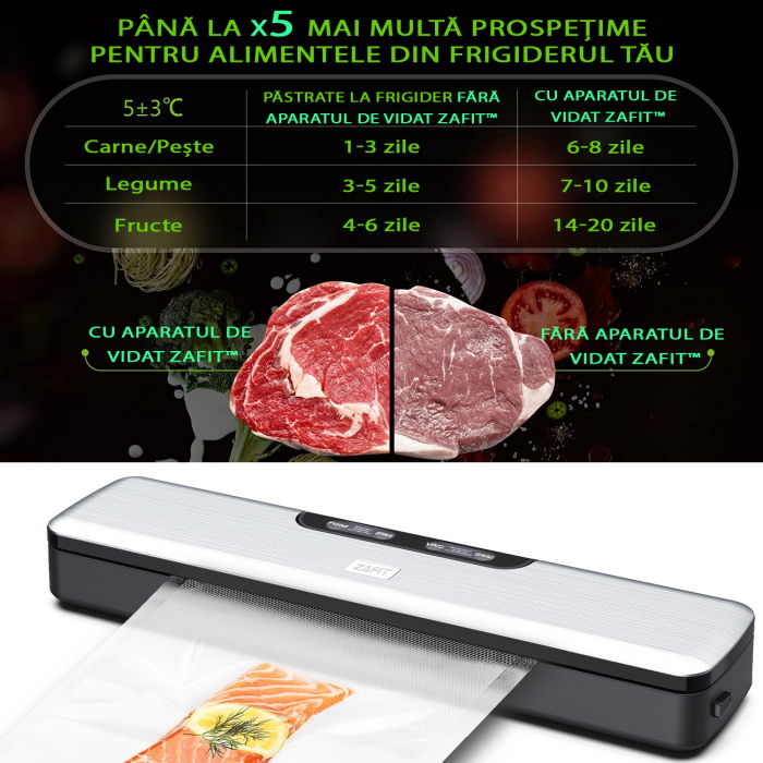 Aparat de vidat alimente ZAFIT™ VID-125 Professional, 125 W, 32 cm bara de lipire, 5 pungi de vidare incluse, Metalic argintiu [8]