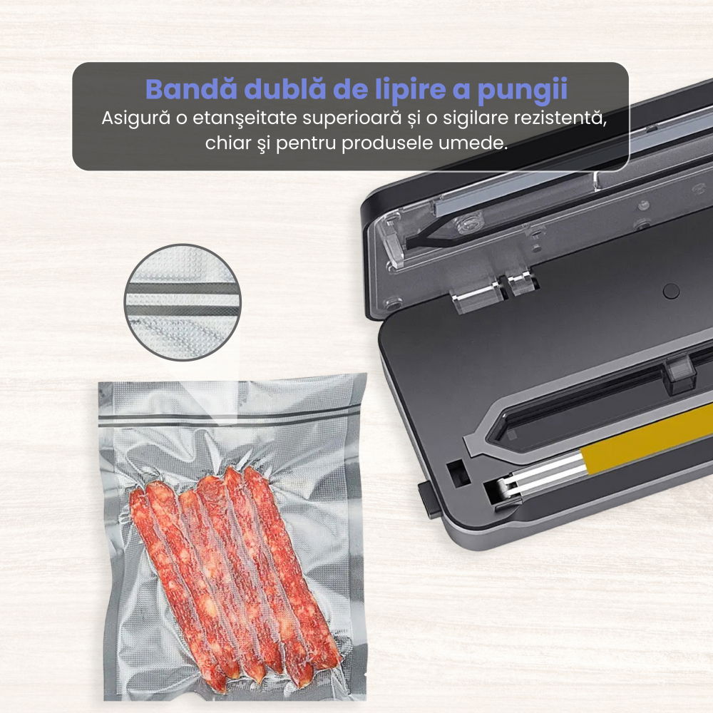 Aparat de vidat alimente ZAFIT™ VID-360 PRO+, Furtun vidare sticle si caserole, 30 cm bara de lipire, 5 pungi incluse, Negru/Inox [4]