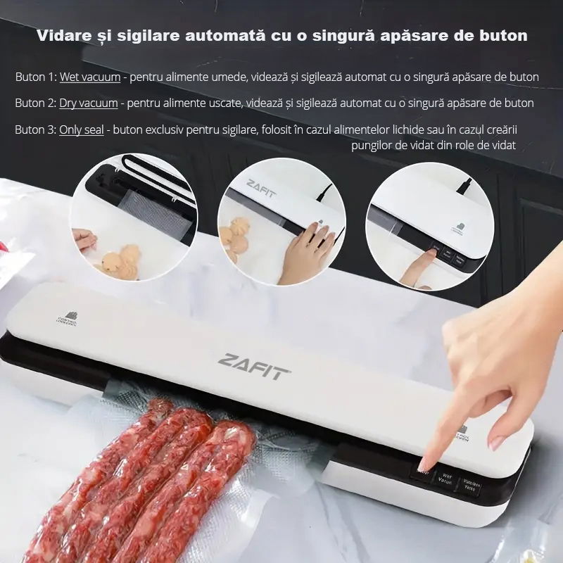 Aparat de vidat alimente ZAFIT™ VID-360W, 30 cm bara de lipire, 10 pungi incluse, Negru/Alb [2]