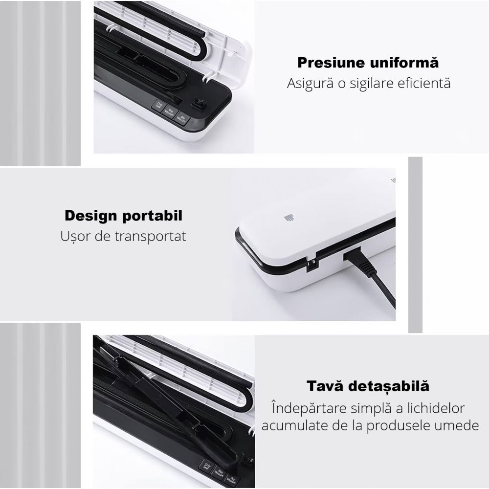 Aparat de vidat alimente ZAFIT™ VID-360W, 30 cm bara de lipire, 10 pungi incluse, Negru/Alb [3]