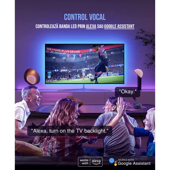 Banda LED RGB ZAFIT™ 5 metri, Interior IP20, 60 leduri/m 5050 RGB, Adeziva, Wi-Fi, aplicatie telefon, timer On/Off, telecomanda, mod muzica, microfon, intensitate lumina reglabila [7]